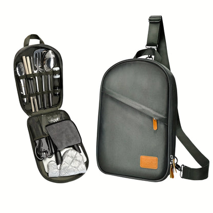 Camping Cookware Set, 31-Piece 304 Stainless Steel Camp Kitchen Tool Kit with Knives, Board and Organizer Bag