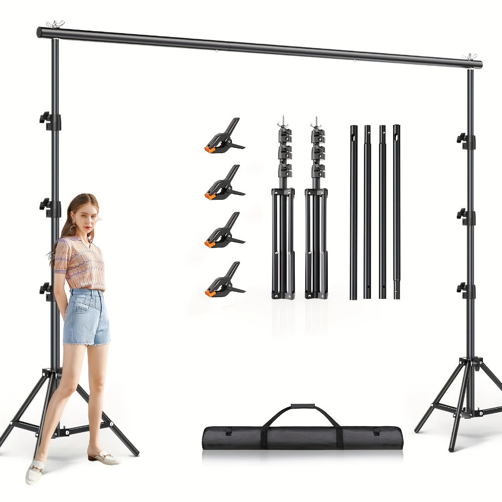 Photography Backdrop Support Kit in 10 x 10-Foot Size with Two Tripods, Four Crossbars, Four Clamps and Carry Bag
