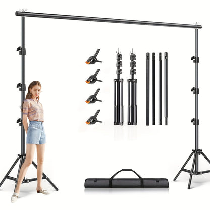 Photography Backdrop Support Kit in 10 x 10-Foot Size with Two Tripods, Four Crossbars, Four Clamps and Carry Bag