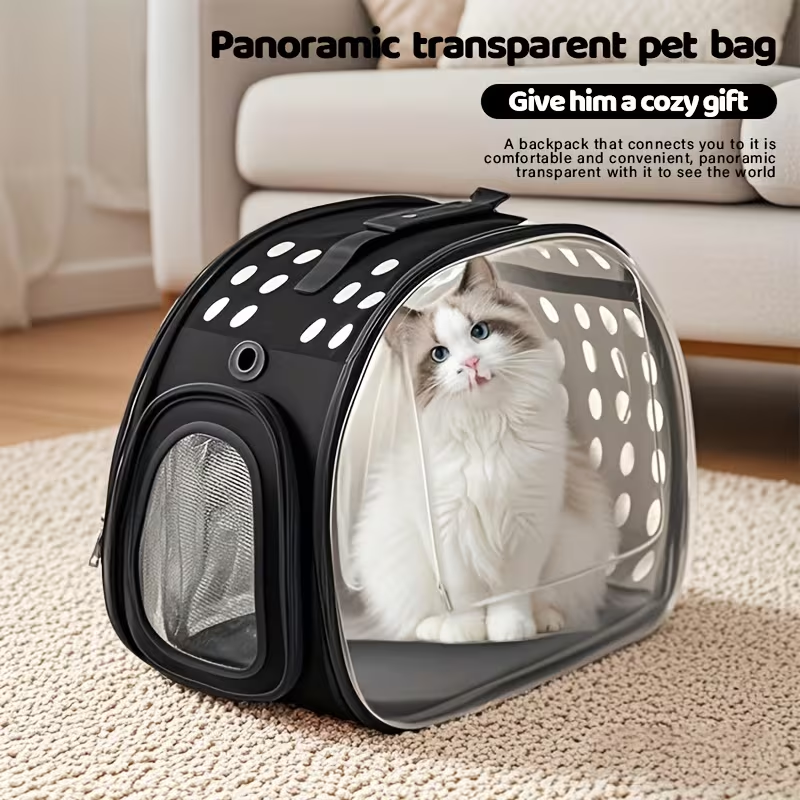 Transparent PVC Bubble Cat Backpack Carrier | Airline Approved Clear Window Pet Bag with Ventilated Side Panels, Foldable Frame, Sturdy Outdoor Travel Carrier for Small Medium Cats, S & L, 4 Colors