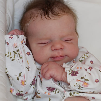 Reborn Doll, 19-Inch Full-Vinyl Sleeping Figure with Hand-Rooted Hair and Floral Outfit Set