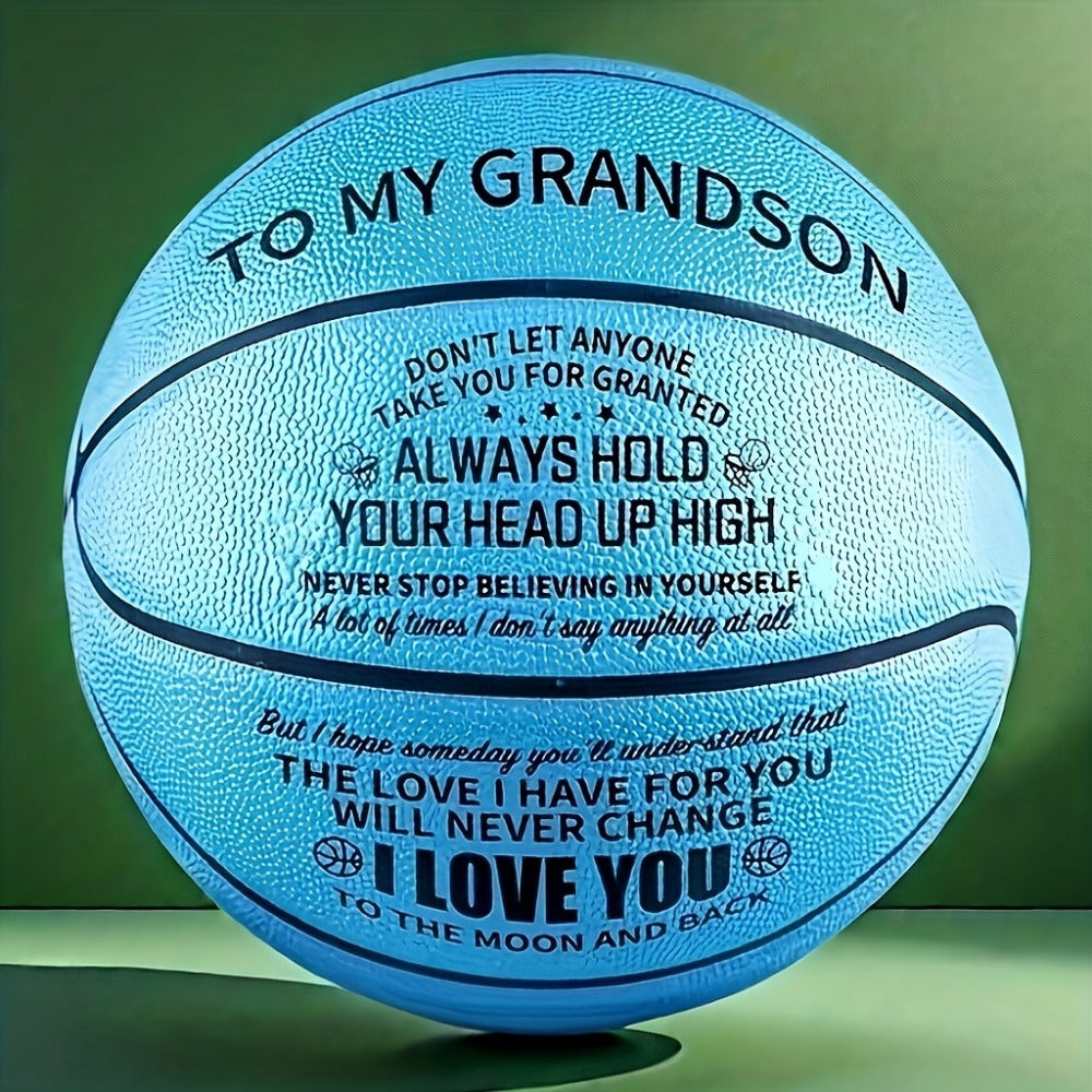 Message Basketball Gift for Son or Grandson with Eight Printed Design Options and Inflation Pump