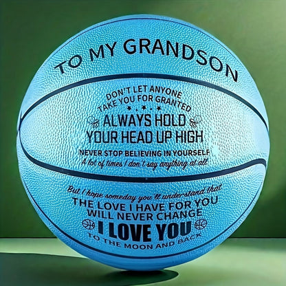 Message Basketball Gift for Son or Grandson with Eight Printed Design Options and Inflation Pump