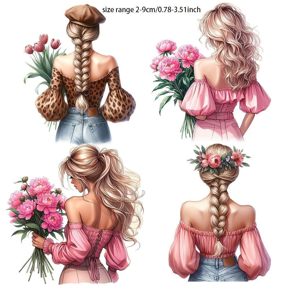 Floral Girl Journaling Sticker Set with 16 Cut-Out Designs in Style 1 or Style 2 for Planners and Scrapbooks