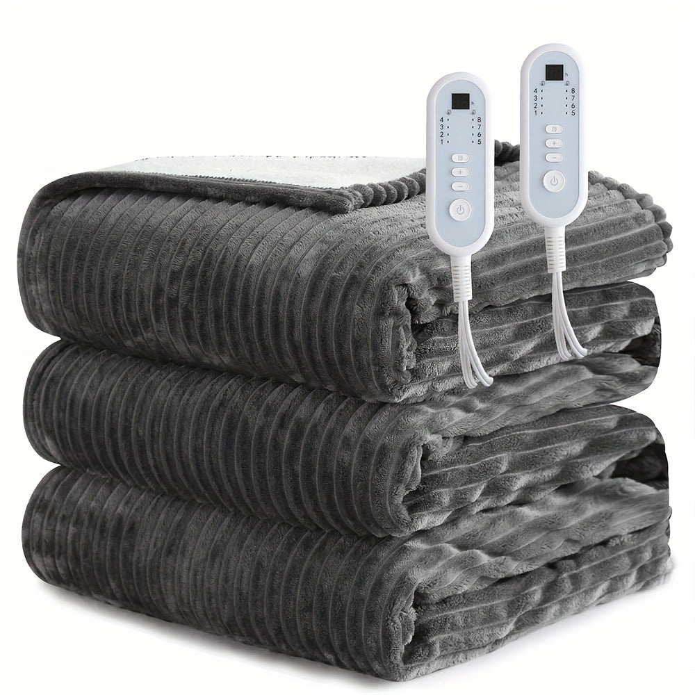 Electric Blanket with Temperature Control and Timer – Extra Large Flannel Heated Blanket, 8 Levels 10-Hour Auto-Off, Machine Washable, PTC+NTC Overheat Protection, Throw Twin Full Queen King