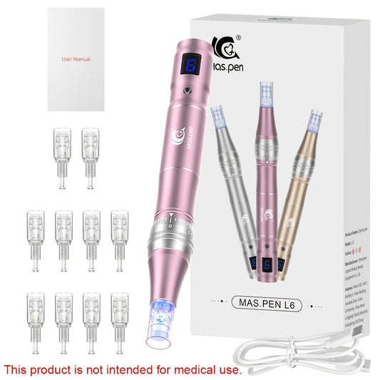 Microneedling Derma Pen 6 Adjustable Levels - 10PCS 0.15mm Replacement Tips 500mAh Rechargeable At-Home Collagen Boost Anti-Aging Skin Rejuvenation Tool for Women
