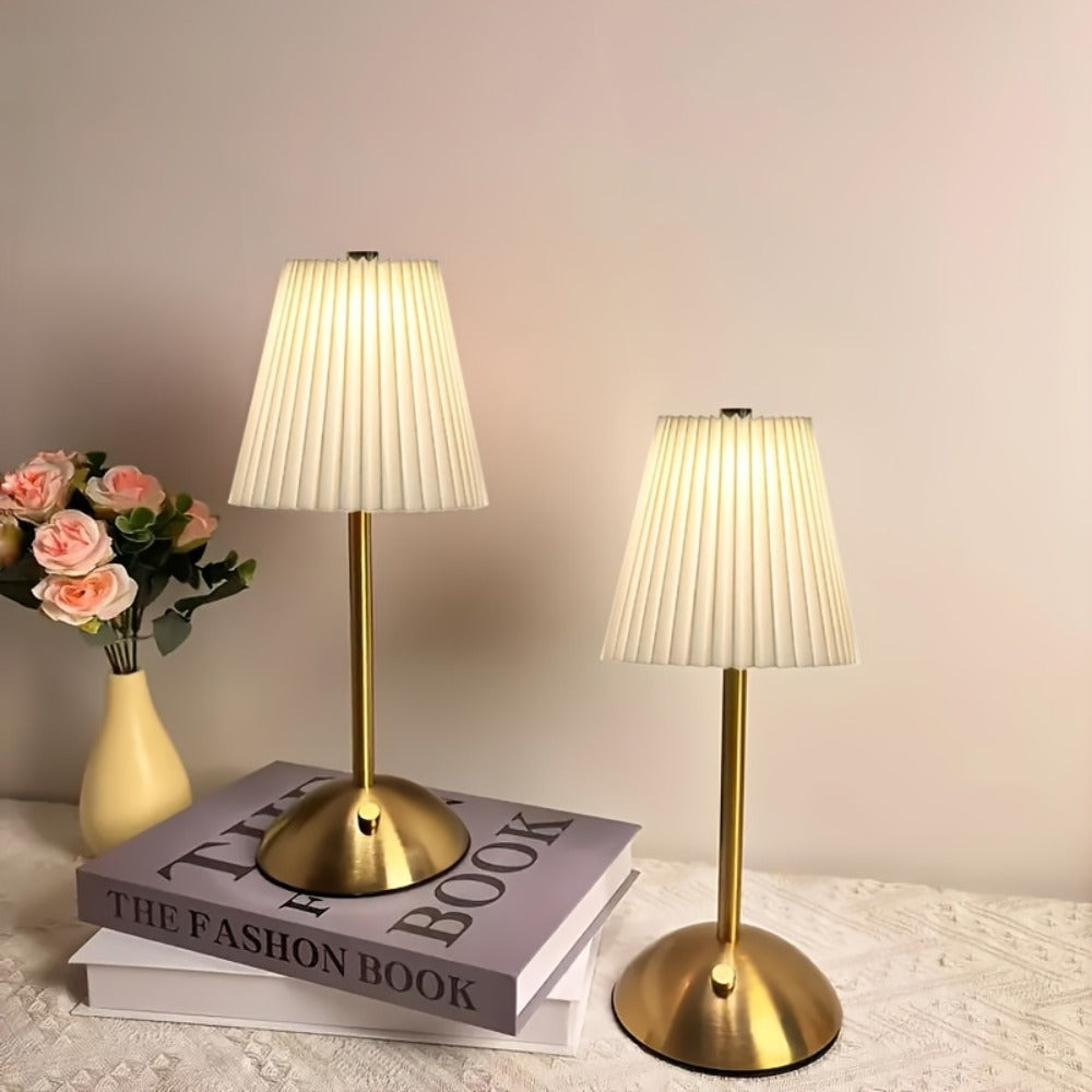 Pleated-Shade Rechargeable Table Lamp with Touch Control in Four Styles and One- or Two-Piece Options