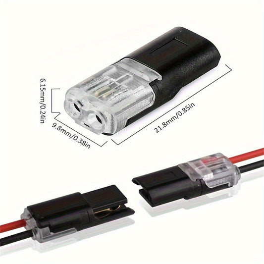 LED Wire Connector 2-Pin Quick Connect Terminal – PVC Insulated Copper Contact, Locking Buckle, 36V AC Low Voltage, for Automotive & Home LED Strip Wiring (12pc / 72pc)