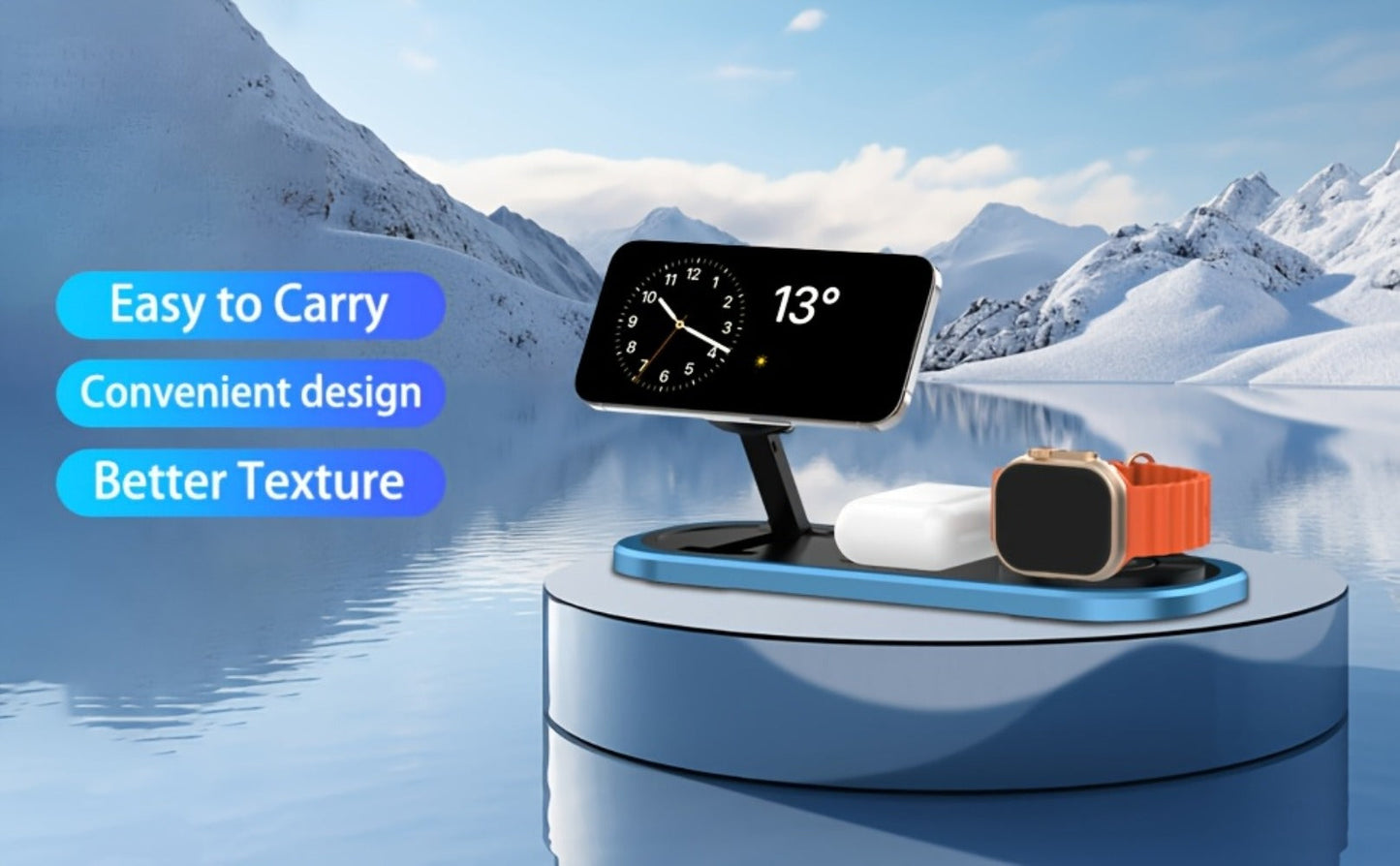 Samsung & iPhone 3-in-1 Wireless Charging Station Foldable 15W Fast Charger for iPhone 17/16/15/14/13/12, Apple Watch Ultra 2/Series 10/9/SE, AirPods Pro 4/3/2 & Samsung Galaxy S25/S24/S23 – 4 Colors Black Gold Silver Blue
