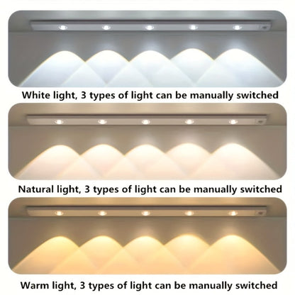 LED Strip Light Motion Sensor Bar with USB Rechargeable Power, Three White Tones, 20–50cm Sizes and One or Two Packs