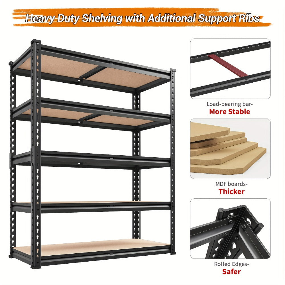 Heavy Duty Garage Shelving Unit 5-Tier Metal Storage Shelf – 2000/2500 LBS Capacity Adjustable Steel Shelves for Garage, Basement & Warehouse | 60"/72" H Utility Rack for Kitchen, Pantry & Workshop