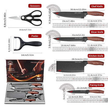 Kitchen Knife Set 6- or 7-Piece High-Carbon Stainless Steel with Wood Handles, Shears and Peeler