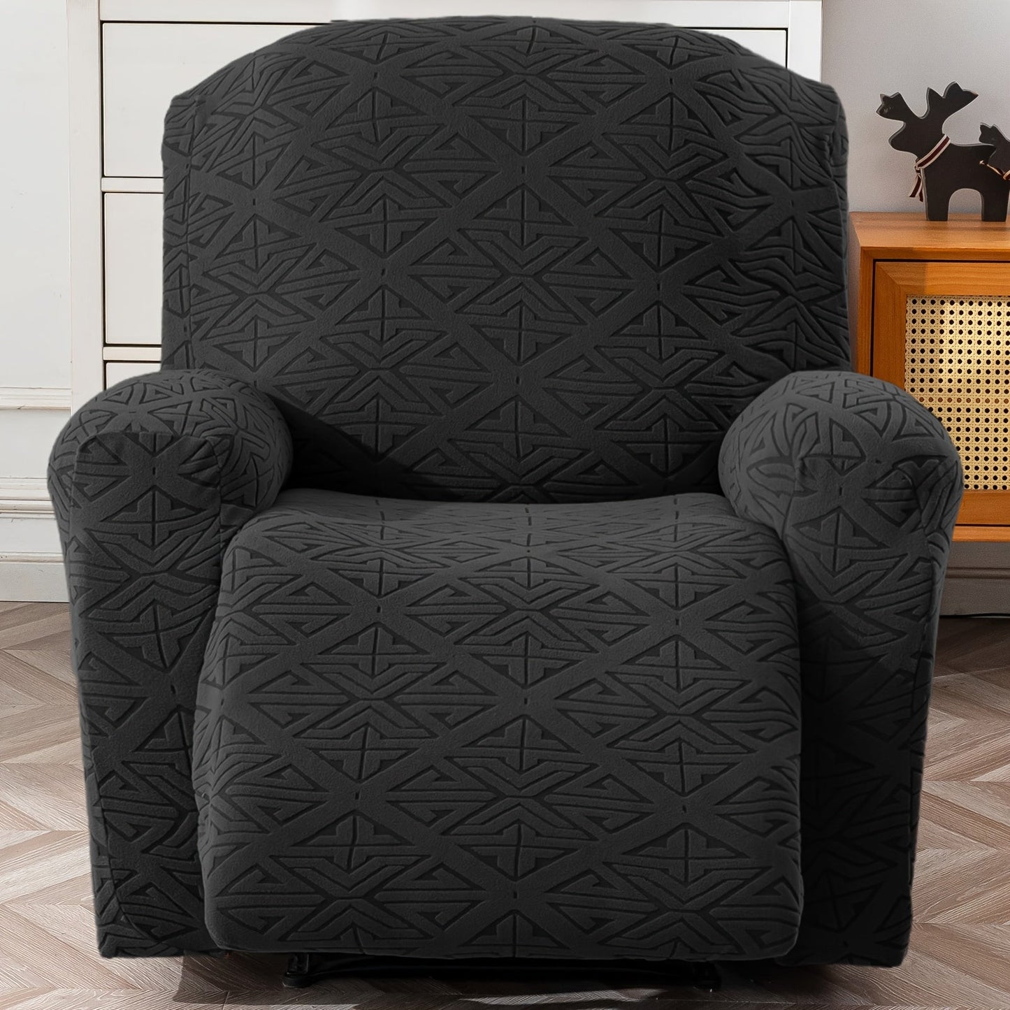 Stretch Recliner Chair Cover 4-Piece Slipcover Non-Slip Elastic Recliner Protector Polar Fleece Jacquard Fabric Pet Scratch Proof Easy Install for Lazy Boy Recliner