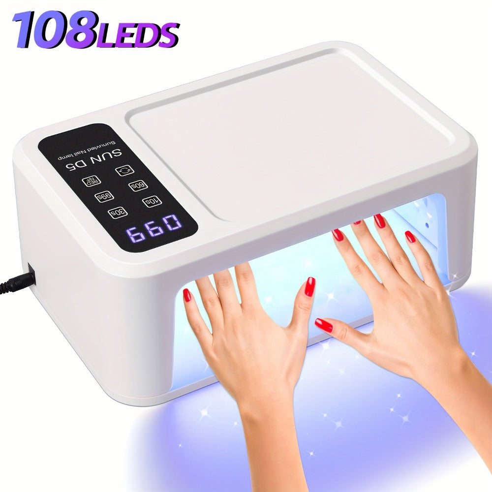 Dual Hand LED Nail Lamp – 2-in-1 Blue & Red Light Gel Curing Light with Removable Plate, 4 Timers & Auto Sensor | Professional Fast Nail Dryer for Both Hands, Home & Salon DIY Manicure
