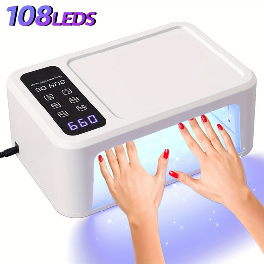Dual Hand LED Nail Lamp – 2-in-1 Blue & Red Light Gel Curing Light with Removable Plate, 4 Timers & Auto Sensor | Professional Fast Nail Dryer for Both Hands, Home & Salon DIY Manicure