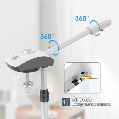 Rolling Facial Steamer with White Five-Wheel Stand, Removable 250 ml Tank and Preset Timer Controls