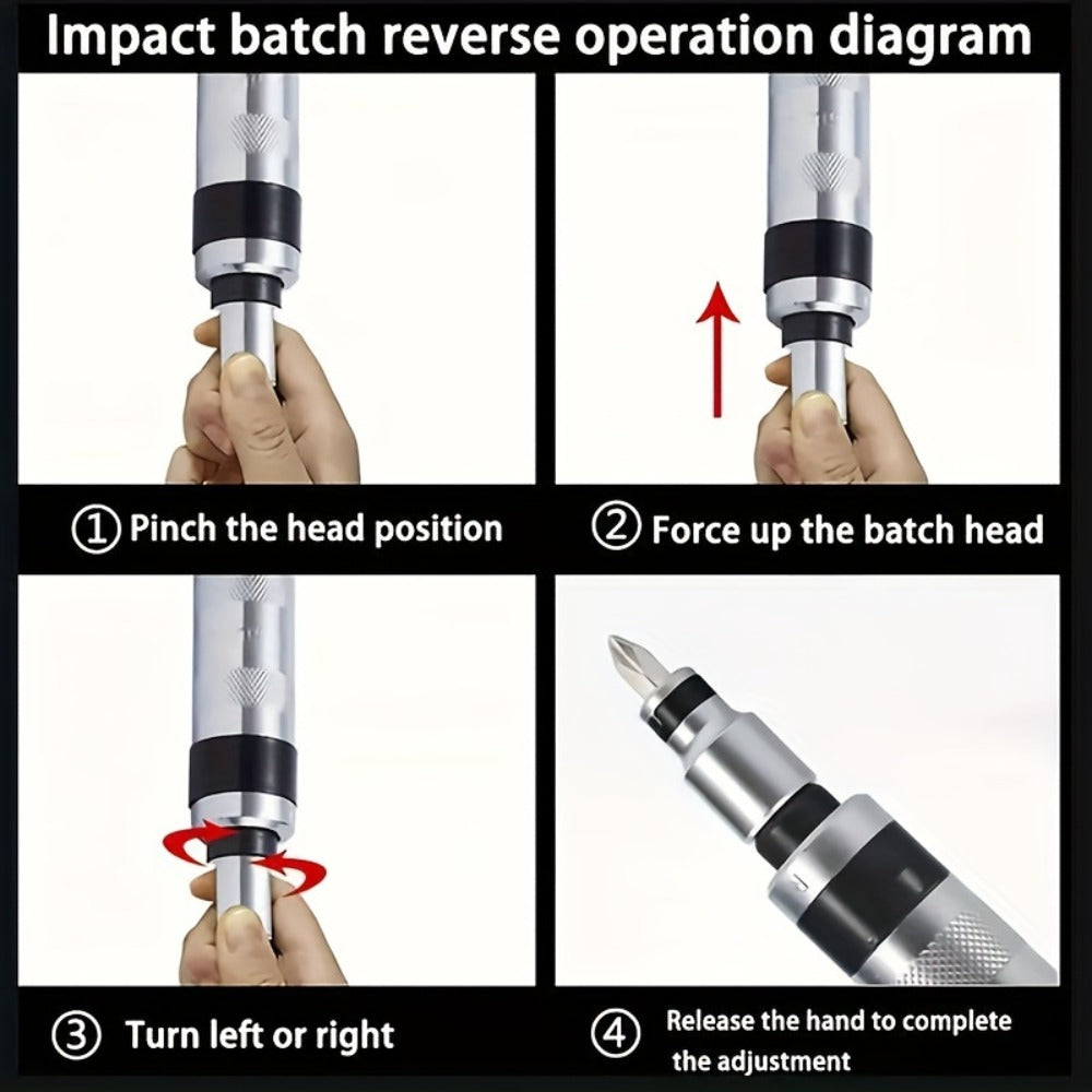 Thirteen-Piece Manual Impact Screwdriver Set with Reversible Driver, Chisel Bits and Screw Extractors