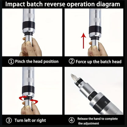 Thirteen-Piece Manual Impact Screwdriver Set with Reversible Driver, Chisel Bits and Screw Extractors