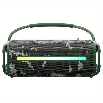 Portable Cylindrical Speaker in Black, Blue or Green with Carry Handle, Dual Light Bars and End-Ring Lighting