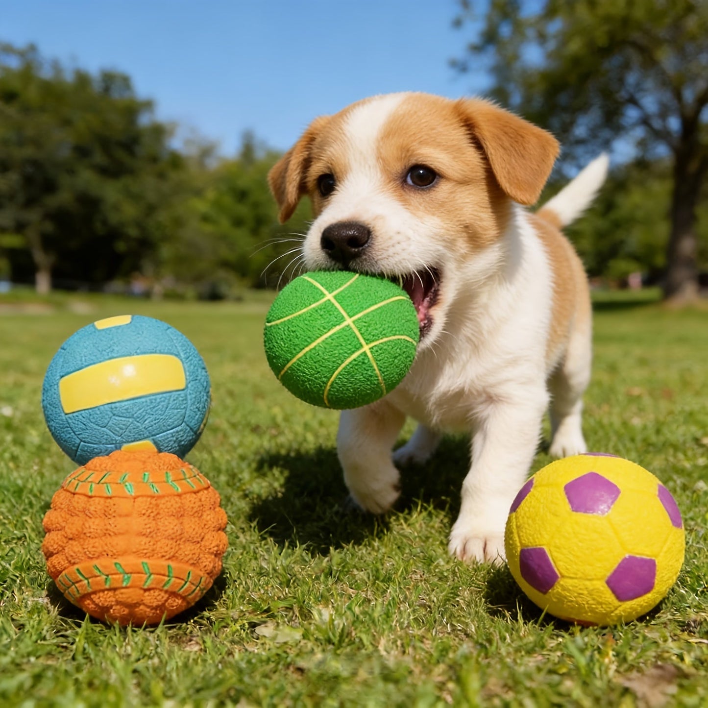 Dog Toy 4-Pack 2.8-Inch Latex Squeaky Sport Balls in Vibrant Colors for Puppies and Small Dogs