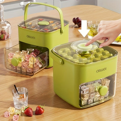 Ice Cube Tray 48 Grid Double Layer Large Capacity - Easy Press Stackable Ice Mold Food Grade Plastic for Freezer Refrigerator, Quick Release Ice Cube Maker for Drinks Cocktails Water, Green