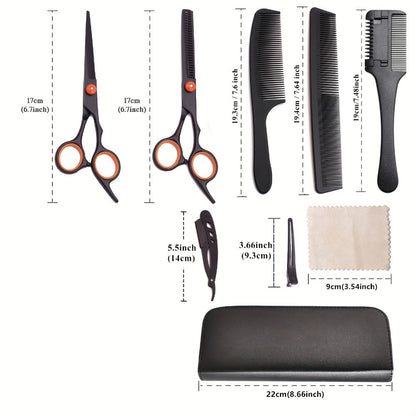 Hair Cutting Scissors Set - Japan Stainless Steel Barber Shears with Thinning Scissors & Razor Comb, Professional Salon Kit for Women Men Home Haircut, Purple Rainbow Blue