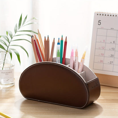 Five-Compartment PU Leather Remote Control and Desk Organizer Caddy with Nine Color and Print Options