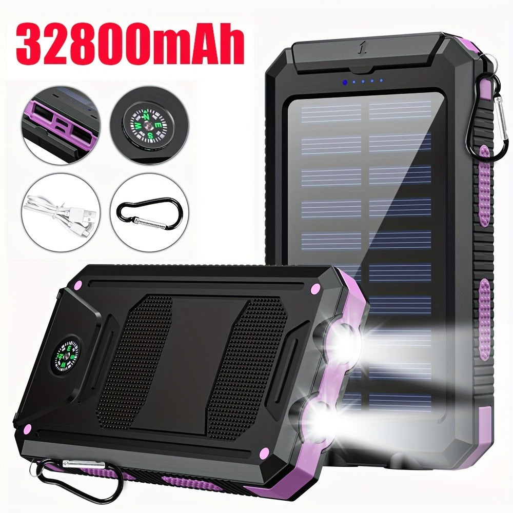32800mAh Solar Power Bank 6 Outputs Wireless Charger – 4 Built-In Cables Dual Flashlights 15W Fast Charging, 32800 38800mAh External Battery Pack for Travel Camping GPS Emergency iPhone 17 Android