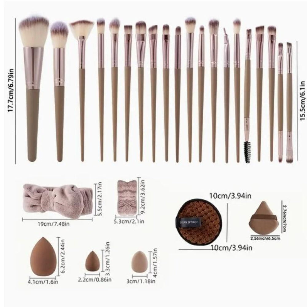 Makeup Brush Set, 56-Piece Polyester Bristle Collection with Wood Handles in Beige, Pink or Brown Color Options