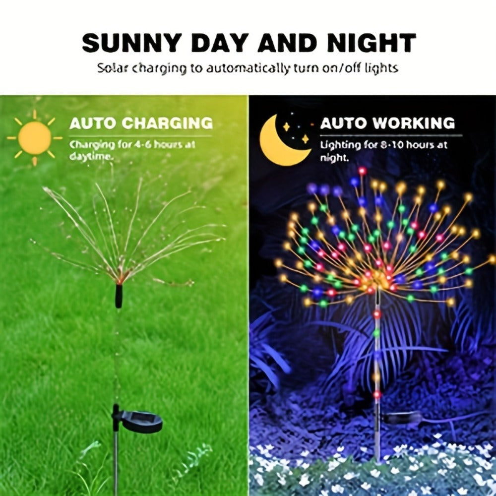 Solar Garden Lights 2-Pack Firework Stakes with 120-840 LEDs, 8 Modes and Touch Dimming for Lawn Decor