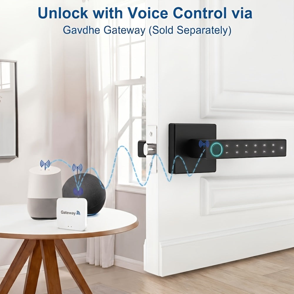 5-in-1 Smart Door Lock Handle with Fingerprint, App, Passcode, IC Card & Key - Anti-Peep, Left & Right Hand Compatible, Keyless Entry for Home, Office & Apartment, 2 IC Cards & 2 Keys Included