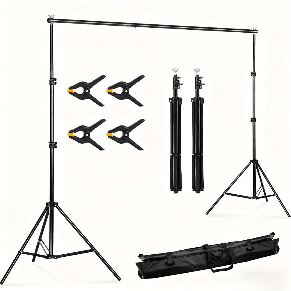 10x7ft Adjustable Backdrop Stand Kit for Photo Studio - Background Support System with 2 Stands, 4 Crossbars, 4 Clamps & Carry Bag for Photography, Video Shoots & Events