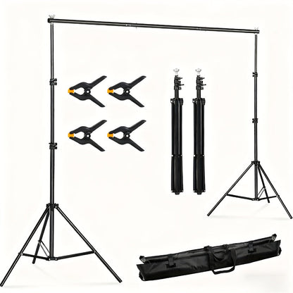10x7ft Adjustable Backdrop Stand Kit for Photo Studio - Background Support System with 2 Stands, 4 Crossbars, 4 Clamps & Carry Bag for Photography, Video Shoots & Events