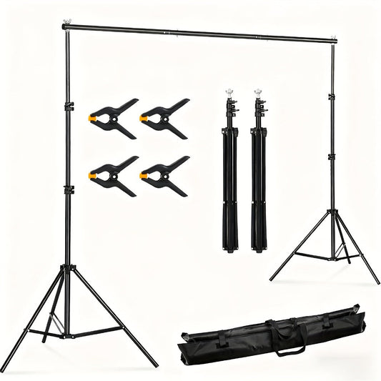 10x7ft Adjustable Backdrop Stand Kit for Photo Studio - Background Support System with 2 Stands, 4 Crossbars, 4 Clamps & Carry Bag for Photography, Video Shoots & Events