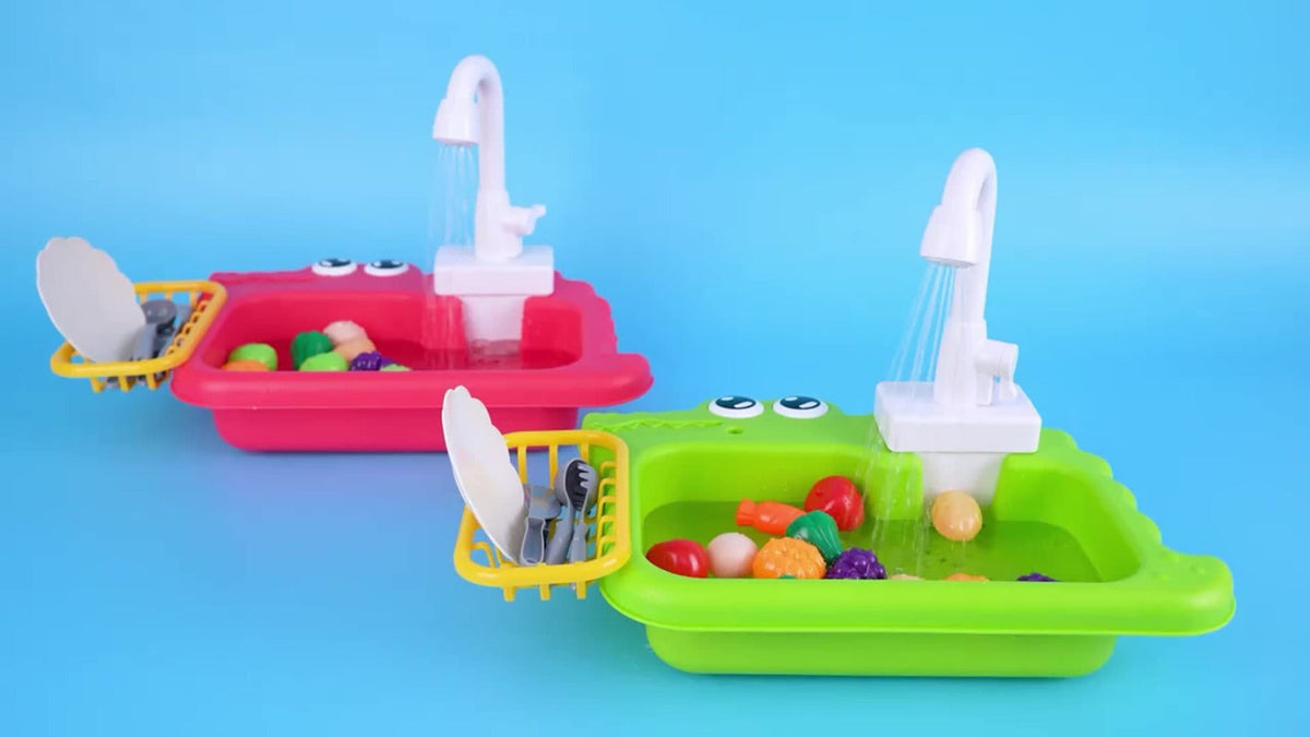 Kids Play Sink Toy with Running Water, Water Cycle System Pretend Play Dishwasher Kitchen Sink for Toddlers Boys & Girls