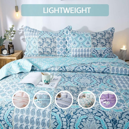 Floral Quilt Set Lightweight Bedspread Coverlet 2 or 3-Piece, All Season Hypoallergenic Breathable Paisley Patchwork Print Quilt for Bedroom Guest Room Dorm RV Cabin, Twin Queen King, Shabby Chic