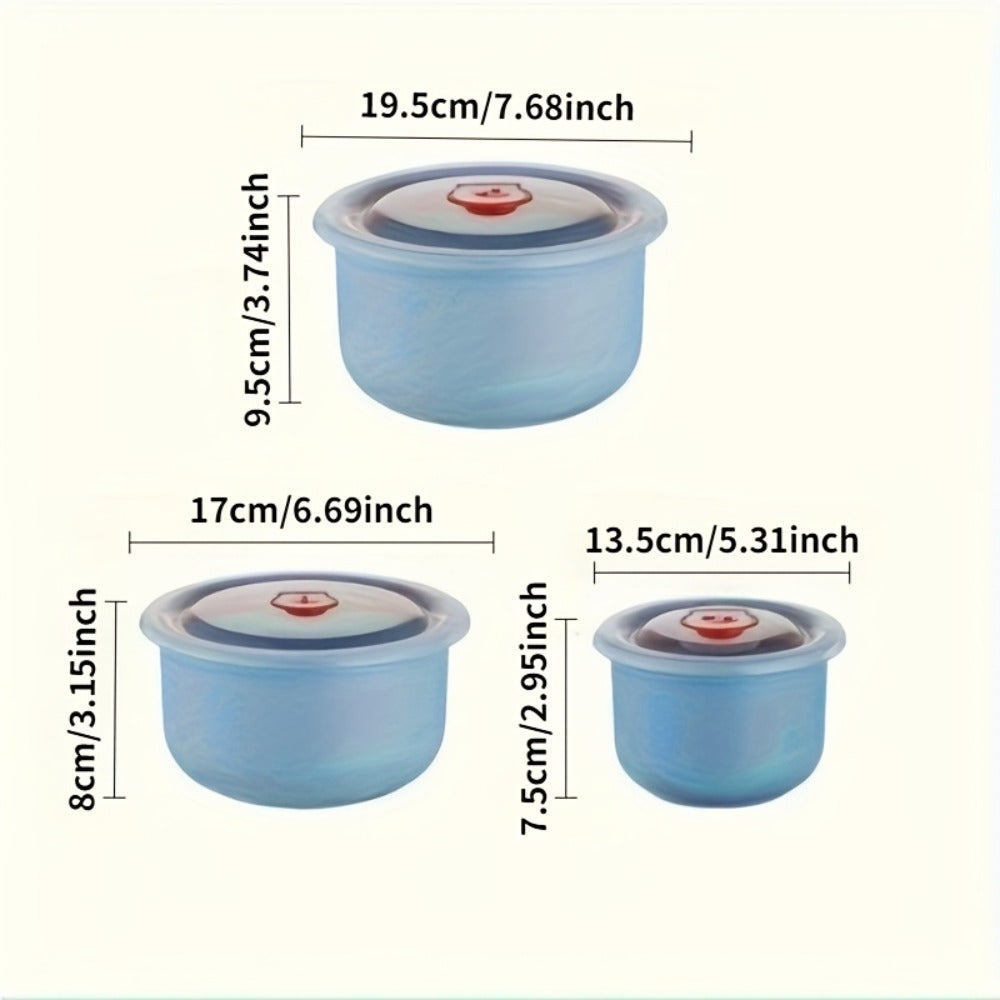 Food Storage Container Refrigerator Set with Three or Four Round Boxes, Flip Lids and Nested Capacities