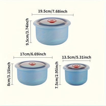 Food Storage Container Refrigerator Set with Three or Four Round Boxes, Flip Lids and Nested Capacities