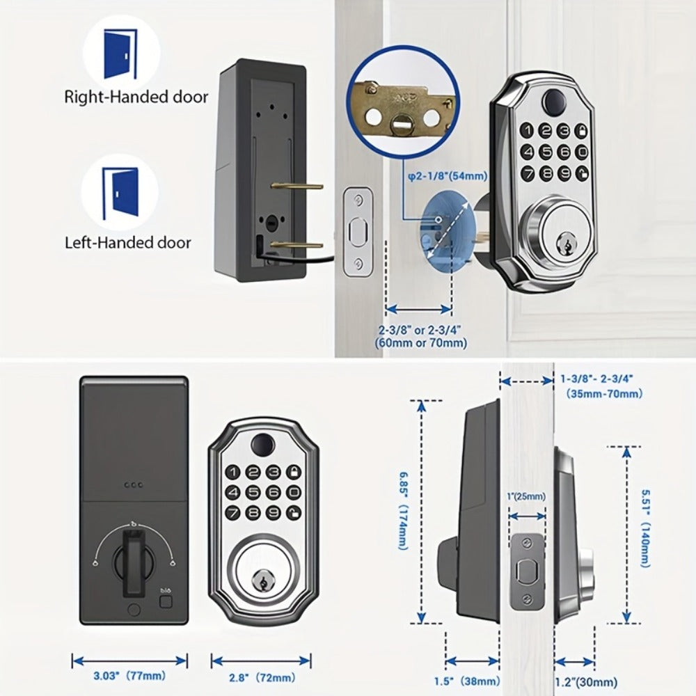 Voice Guided Keypad Deadbolt with Fingerprint, PIN, One-Time Visitor Code & Key, Backlit Keypad, Auto Lock