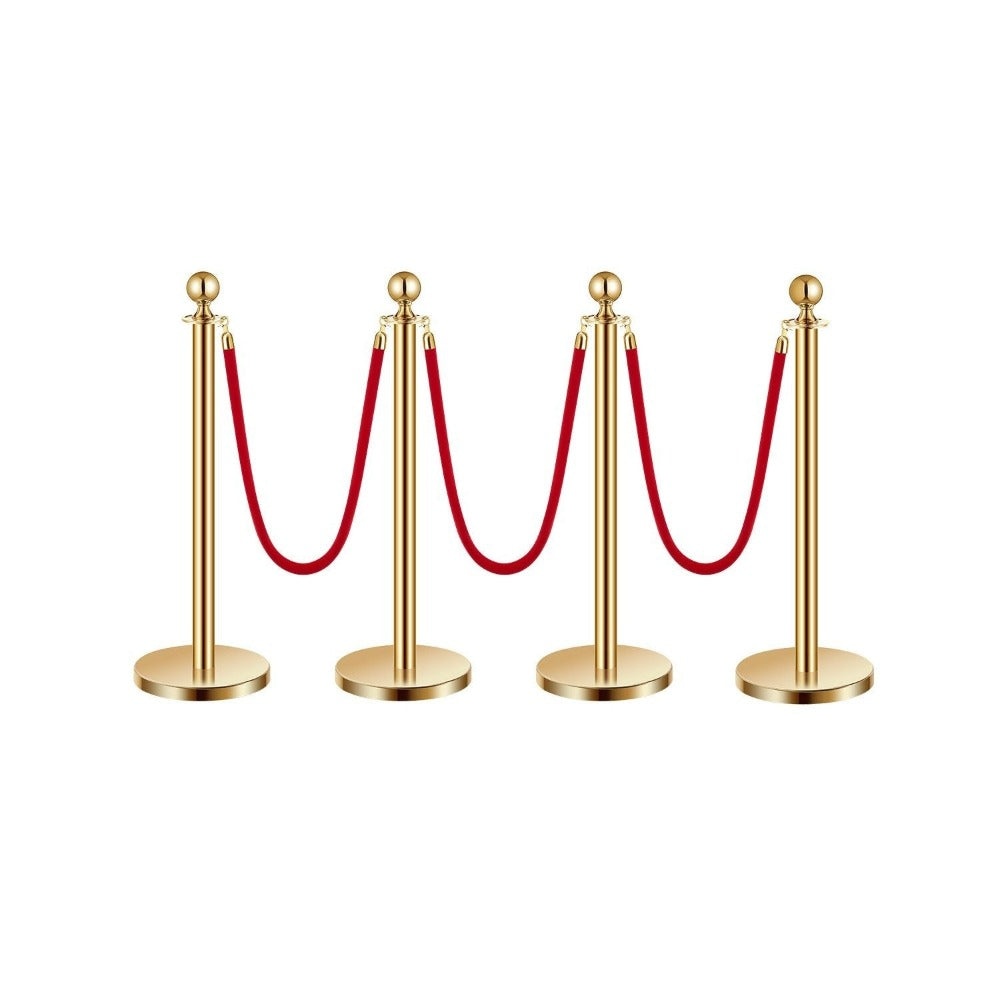 Stanchion Posts with Red Velvet Rope Set - Gold Crowd Control Barrier, for Home, Office and Event Organization