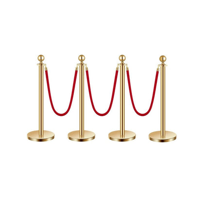 Stanchion Posts with Red Velvet Rope Set - Gold Crowd Control Barrier, for Home, Office and Event Organization