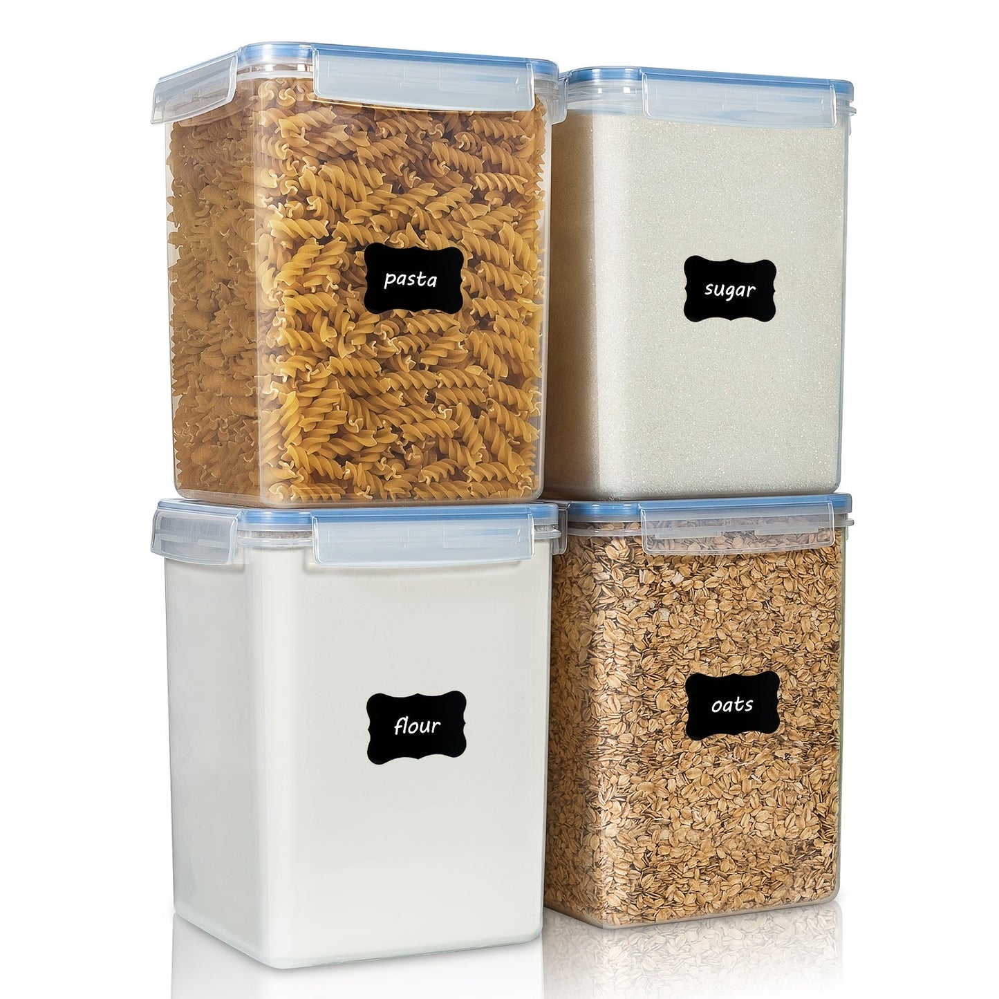 Pantry Canister Food Storage Organizer Four-Pack with 5.2L BPA-Free Containers and Measuring Cups