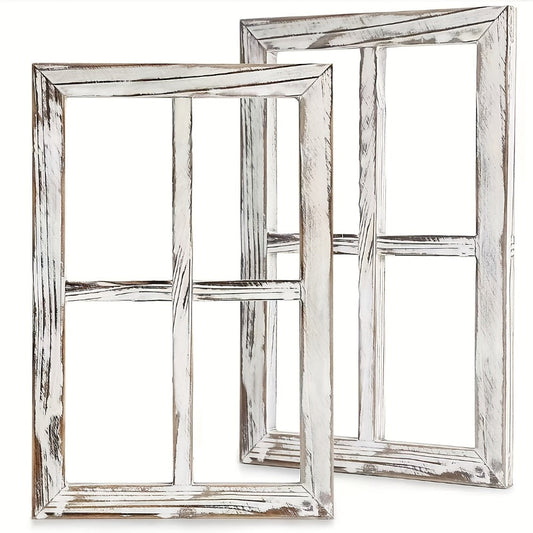 Vintage Wooden Window Frame Wall Decor 2pcs – Rustic Farmhouse Wall Art, Distressed Wood Blind Frame No Glass for Home, Bedroom, Office & Wedding Decoration