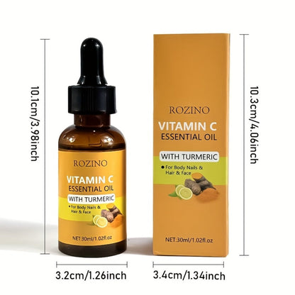 Skincare Set with ROZINO Label, 5 Turmeric and Vitamin C Cream and Serum Items for Face Hands and Feet