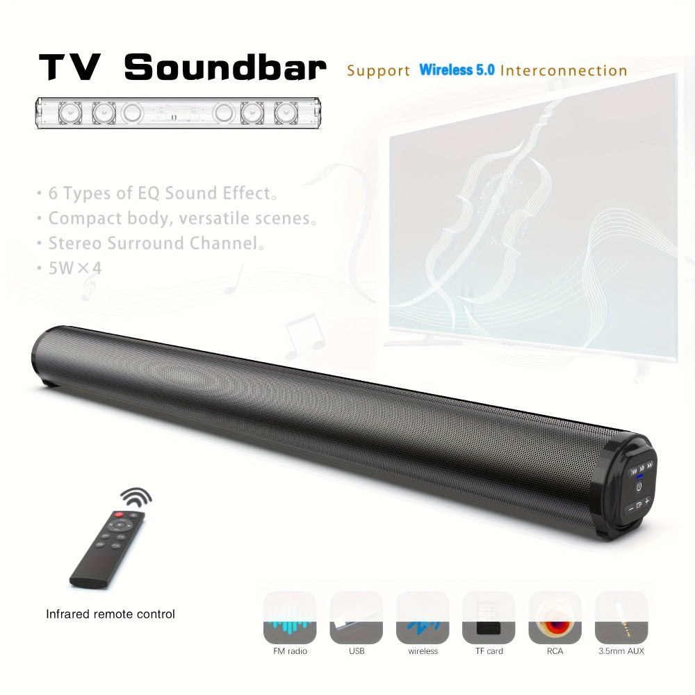 Home Theater Surround Sound System 5.2 Channel – Wireless Subwoofer Dual Air Ducts Bass Boost, TV Soundbar Stick with Remote Control, Rechargeable Battery & Type-C Charging, Complete Speaker Set