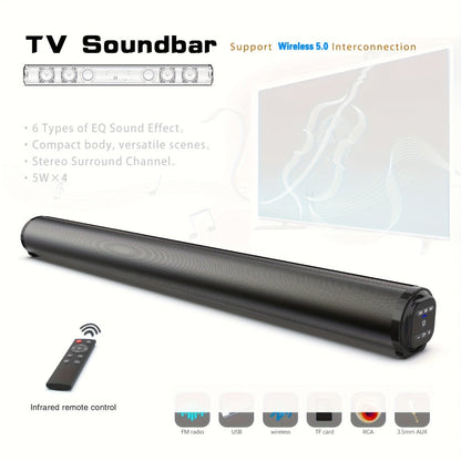 Home Theater Surround Sound System 5.2 Channel – Wireless Subwoofer Dual Air Ducts Bass Boost, TV Soundbar Stick with Remote Control, Rechargeable Battery & Type-C Charging, Complete Speaker Set