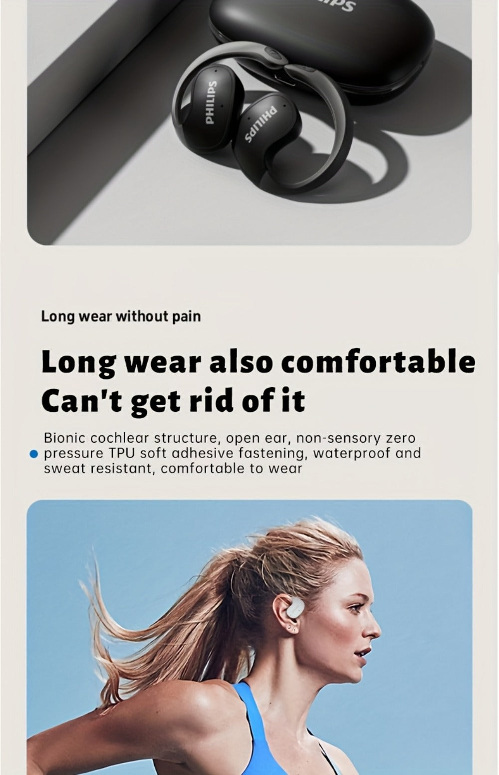 Wireless Earbuds Philips Black Stereo with Touch Volume, Noise-Cancelling Mic and Type-C Case