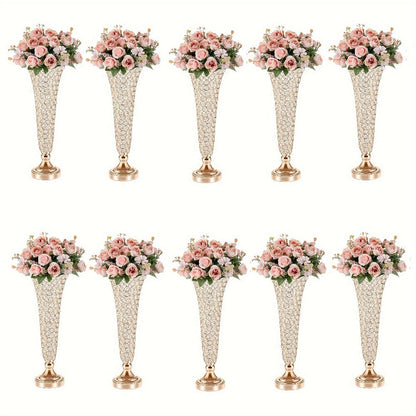 Crystal-Style Trumpet Decorative Vase Set in Gold or Silver and Two- or Ten-Piece Options for Home and Everyday Use