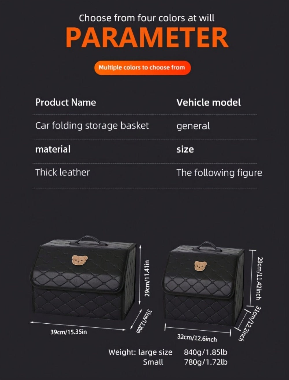Car Trunk Organizer, Foldable Faux Leather Bow-Detail Box in 30L or 35L Size with Pink and Black Options