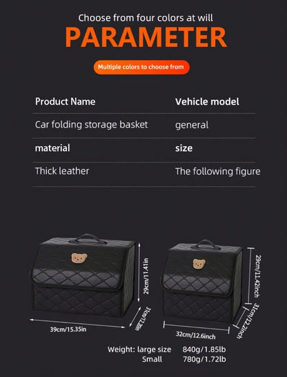 Car Trunk Organizer, Foldable Faux Leather Bow-Detail Box in 30L or 35L Size with Pink and Black Options
